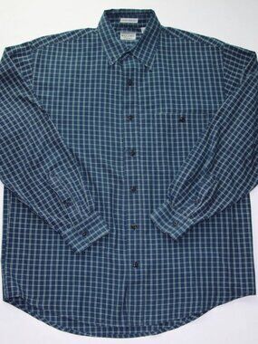 Bugle Boy Original Navy & Mint Green Striped Casual Shirt Material 65/35 Size M